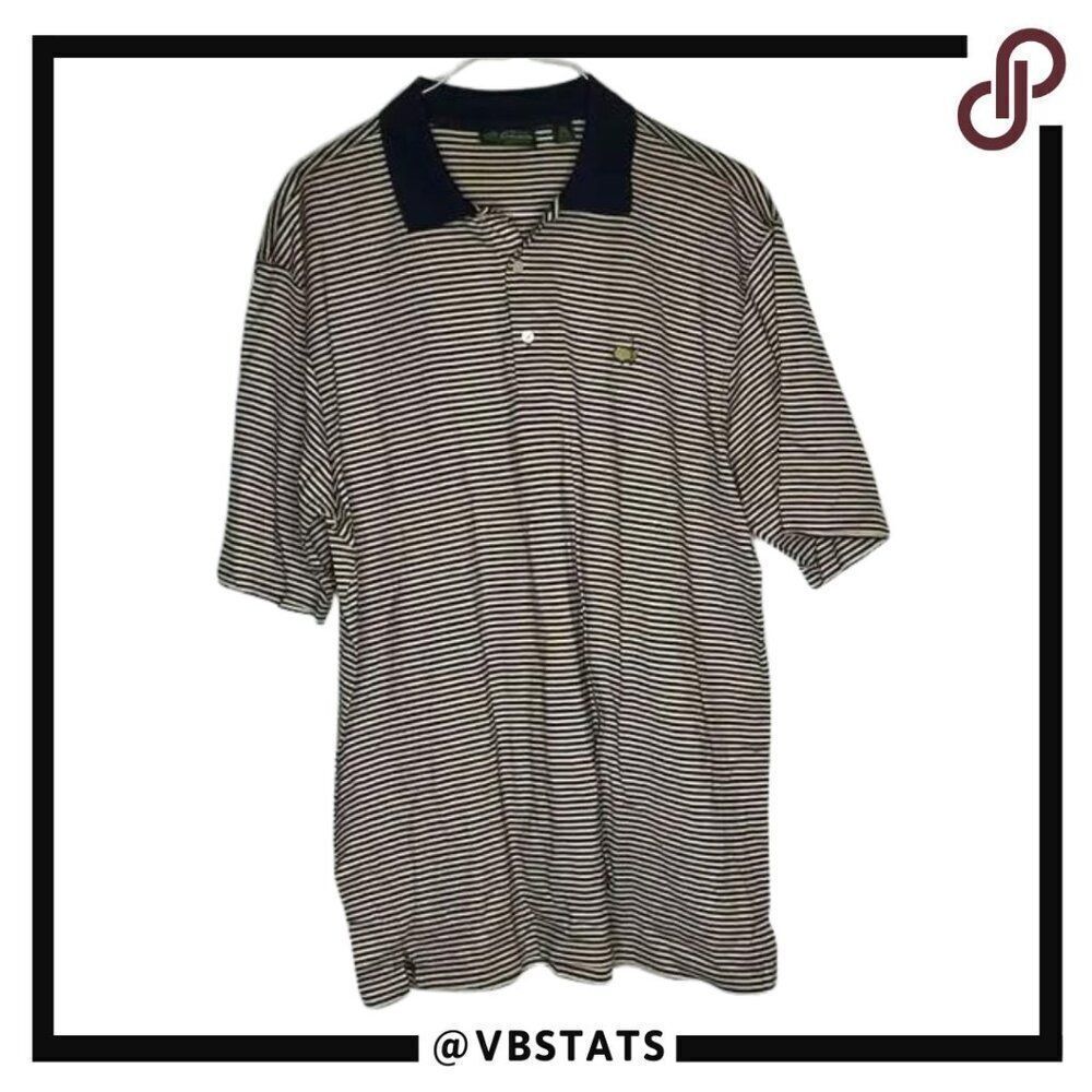 Masters Amen Corner Navy-Yellow Striped Short Sleeve Golf Polo in Size XL